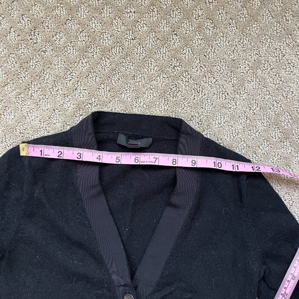 J. Crew Cardigan Black V Neck Pockets Merino Wool Tight Knit Ribbon Trim Size XS - Picture 7 of 10